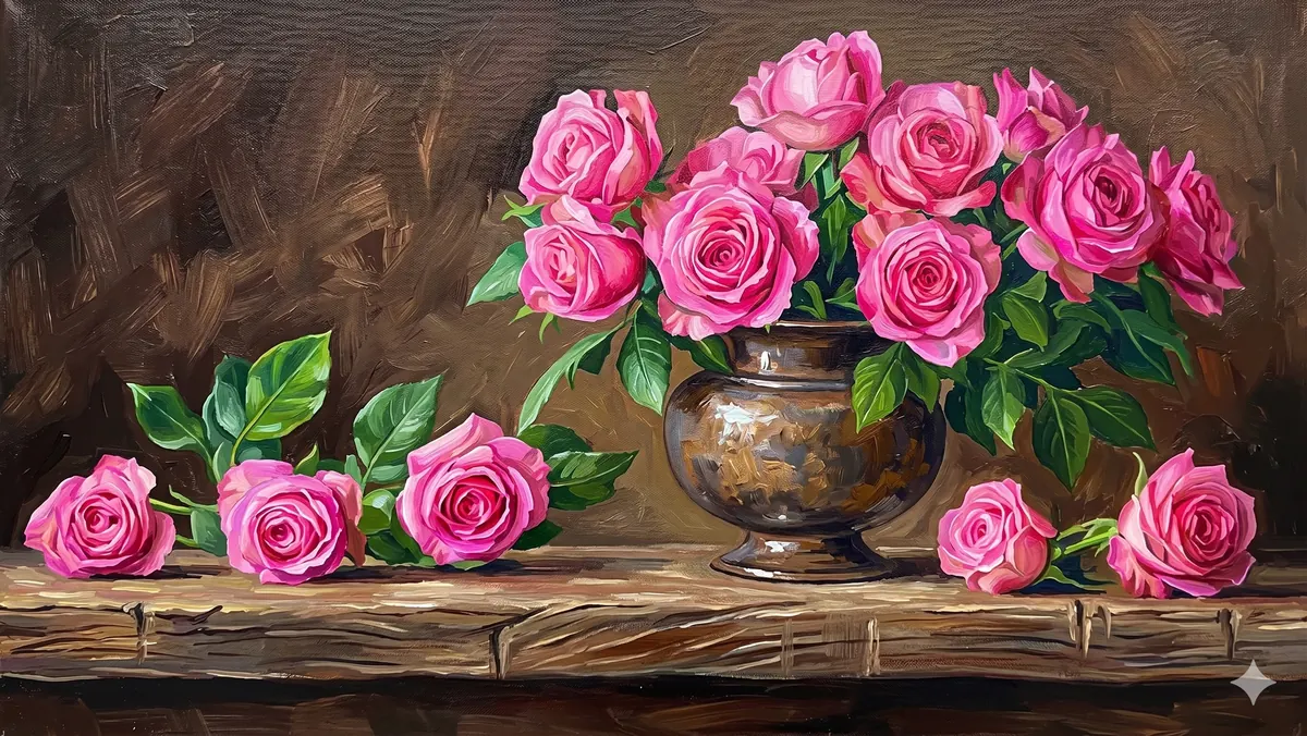 Pink Roses Wooden Shelf