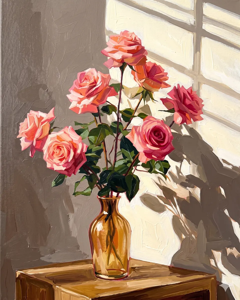 Roses In Gold Vase