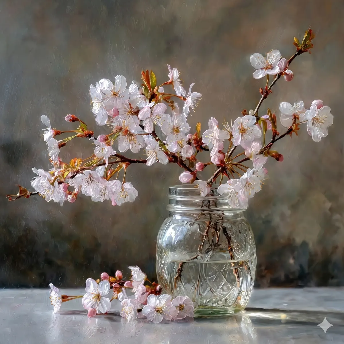 White Blossoms Glass Vase