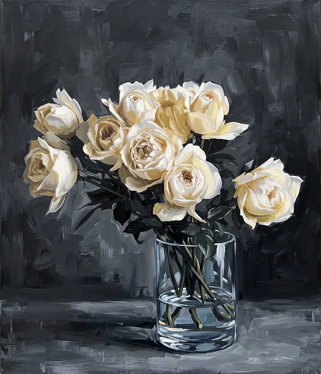 White Roses Glass Vase
