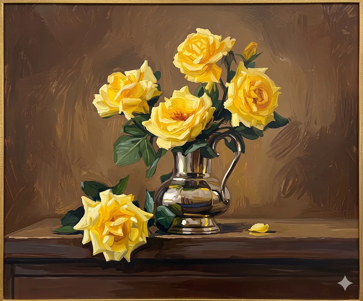 Yellow Roses Glass Vase